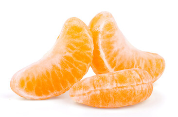 Ripe slices of mandarin tangerine or orange isolated on white background