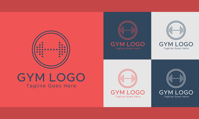 Gym Fitness Logo.Red color. Circle Shape. Abstract Logo template.