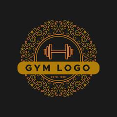 Gym ornament logotype.Vintage Fitness logos. Circle Shape. Retro Style Logo template.