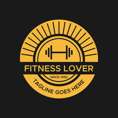 Gym logotype.Vintage Fitness logos. Circle Shape. Retro Style Logo template.Golden color.