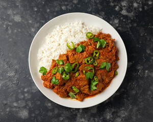 Traditional Beef curry with rice and Spicy