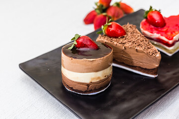 Delicious Sweet Bakery Patisserie Food Menu Gourmet Meal Dessert Chocolate Strawberry Lemon Flour Cake Pie Piece Chicken Fry Cheese Pizza Bread Still Blank Background