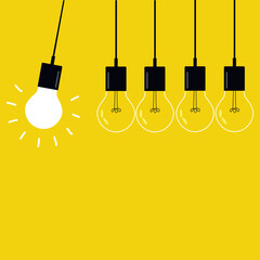 idea lamp glowing with other lamps background