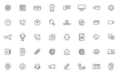 set of contact line icons, communication, chat,