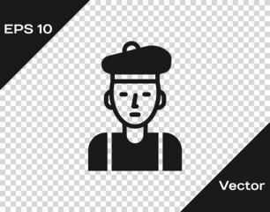 Black French man icon isolated on transparent background. Vector