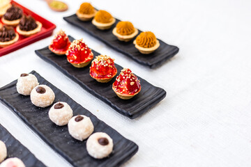 Delicious Sweet Bakery Patisserie Food Menu Gourmet Meal Dessert Chocolate Strawberry Lemon Flour Cake Pie Piece Chicken Fry Cheese Pizza Bread Still Blank Background