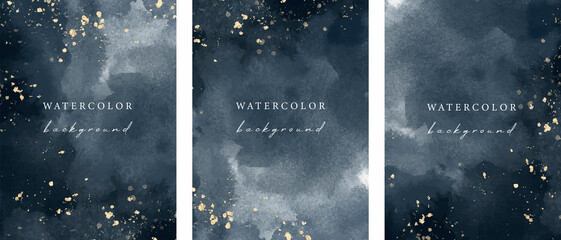 Set of vector watercolour universal backgrounds with glitter and copy space for text	 - obrazy, fototapety, plakaty
