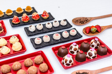 Delicious Sweet Bakery Patisserie Food Menu Gourmet Meal Dessert Chocolate Strawberry Lemon Flour Cake Pie Piece Chicken Fry Cheese Pizza Bread Still Blank Background