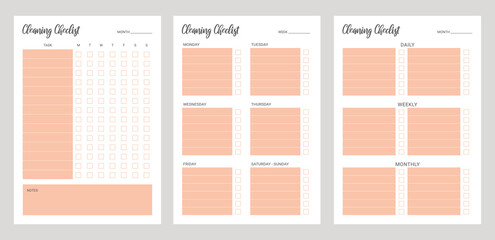 set cleaning checklist, schedule planner - obrazy, fototapety, plakaty