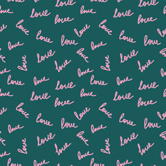 A pattern with the words Love. Vector background for Valentine's Day. Pink letters of Love for textiles. Vector illustration
