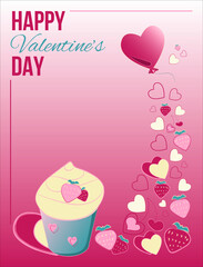 Happy Valentine's day greeting card - vector card or poster with hearts and berries in doodle style. Vector illustration