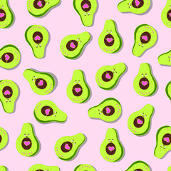 vector seamless pattern cute avocado with hearts. Background for stationery, fabrics, websites, packaging and invitation cards