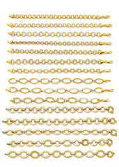 Gold jewelry. Gold chain bracelet and necklace isolated