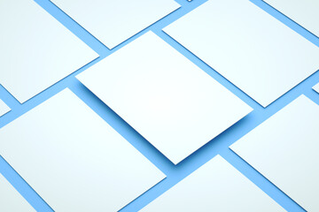 A4 size white paper mock up on blue background