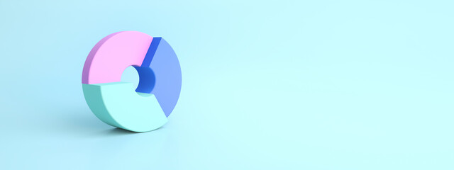 Donut chart on blue background, 3d rendering, panoramic layout