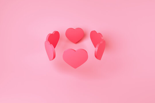 crown from hearts, red hearts on pink background, Valentines day concept, 3d rendering favorite icons