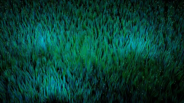 Abstract visualization of underwater world with moving algae, seamless loop. Design. Green seaweed background.