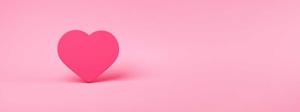 pink heart over pink background, 3d render, panoramic layout