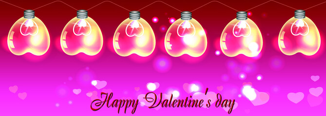 Valentine's day banner with heart of glowing lights.