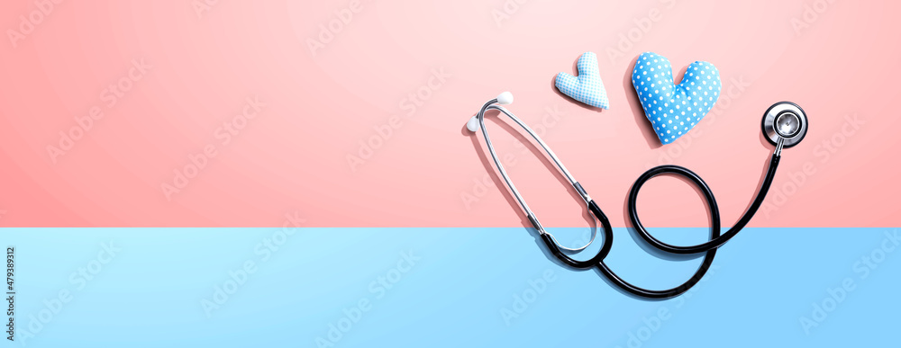 Wall mural medical worker appreciation theme with hearts and a stethoscope - Wall murals