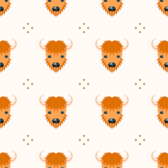 Seamless Pattern Abstract Elements Animal Bison Head Wildlife Vector Design Style Background Illustration Texture For Prints Textiles, Clothing, Gift Wrap, Wallpaper, Pastel © Дмитрий