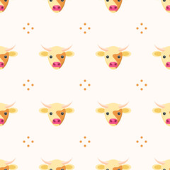 Naklejka premium Seamless Pattern Abstract Elements Animal Cow Head Wildlife Vector Design Style Background Illustration Texture For Prints Textiles, Clothing, Gift Wrap, Wallpaper, Pastel