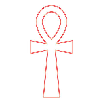 Neon coptic cross ankh red color vector illustration image flat style