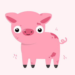 Obraz na płótnie Canvas Cute pig in a hand drawn style on a pink background. Flat vector illustration
