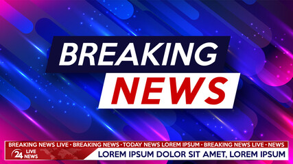 Screen saver on breaking news background. Urgent news release on television. Breaking news live background.