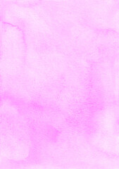 Fototapeta premium Abstract pastel fuchsia watercolor background texture, hand painted. Artistic light pink backdrop, stains on paper. Aquarelle painting wallpaper.