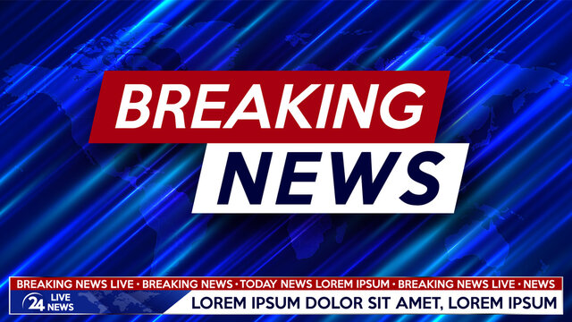 Screen saver on breaking news background. Urgent news release on television. Breaking news live on world map background.