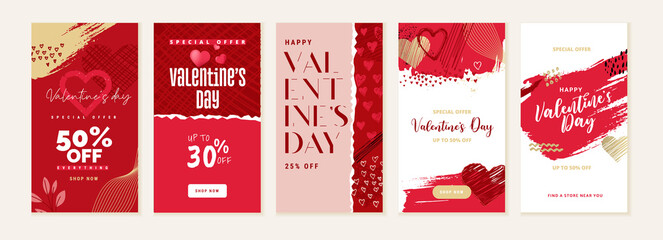 Set of Valentines day social media banners. Vector illustrations for social media banners, website banners, online shopping, sale ads, greeting cards, marketing material. - obrazy, fototapety, plakaty