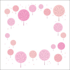 Frame of colorful stylized trees on a white background