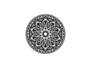 black and white floral mandala with leaves ornament hand drawn
