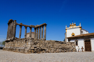 templo de Diana, templo romano de Evora, I a.C,patrimonio de la humanidad, Evora,Alentejo,Portugal, europa - obrazy, fototapety, plakaty