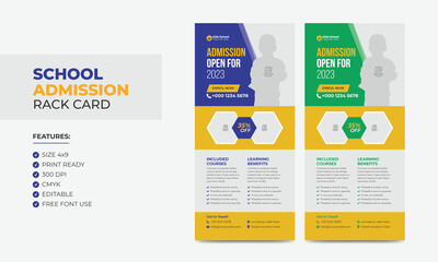School Admission Rack Card or Dl Flyer Design Template. Double-sided Dl Flyer Design