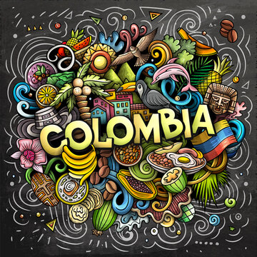 Colombia hand drawn cartoon doodle illustration. Funny Colombian design.