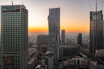 Fototapeta na wymiar Warsaw city center during the January sunrise
