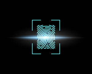 Rectangular technological fingerprint of a person. Scanner light. Web. Vector illustration on an isolated background.