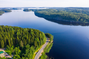 Aerial view of the system of lakes with islands