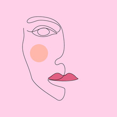 Abstract linear silhouette of human face. Fashion concept, woman beauty minimalist