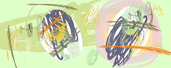 A versatile background in muted pastel calm colors. Creative pictorial art header with different shapes and textures. Collage. Vector