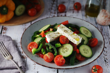 Traditional Greek salad on the plate	