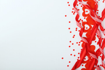 Background wit red ribbon and bright hearts for Valentine day decoration	