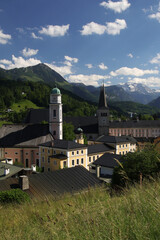 Fototapeta na wymiar The view of Saint Andreas cathedral in Berchtesgaden, Germany 