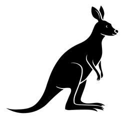 Black silhouette of a kangaroo on a white background. Wild animal of Australia. Logo and emblem. Vector isolated art illustration hand drawn