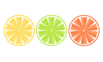 Lemon and lime and grapefruit slices. Simple flat design. Isolated on white background vector illustration.