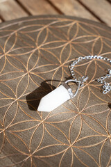 Healing crystals on brown background