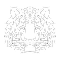 Tiger vector graphics. Stylised geometric tiger portrait in line. Zodiac year of the tiger. Coloring page