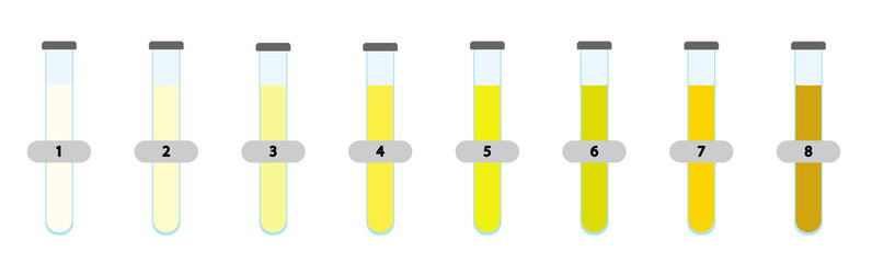 Urine Color scale chart. Scale to analyse the hydration of a patient based on the urine color.